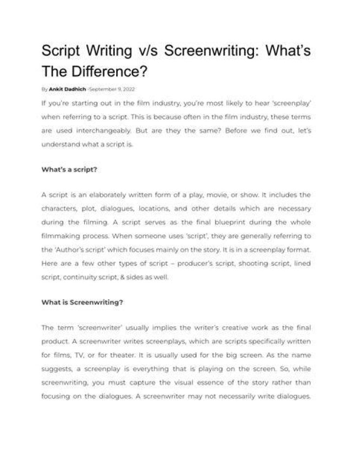 What is the difference between script writing and screenwriting?